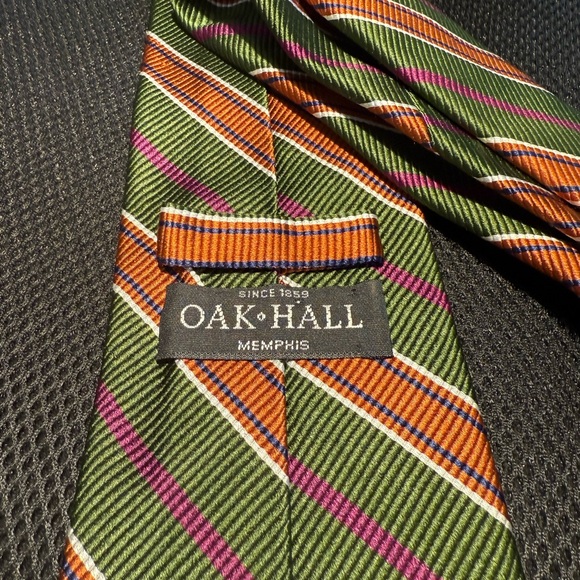 Oak Hall Striped Green and Orange Men's Tie - Picture 3 of 5